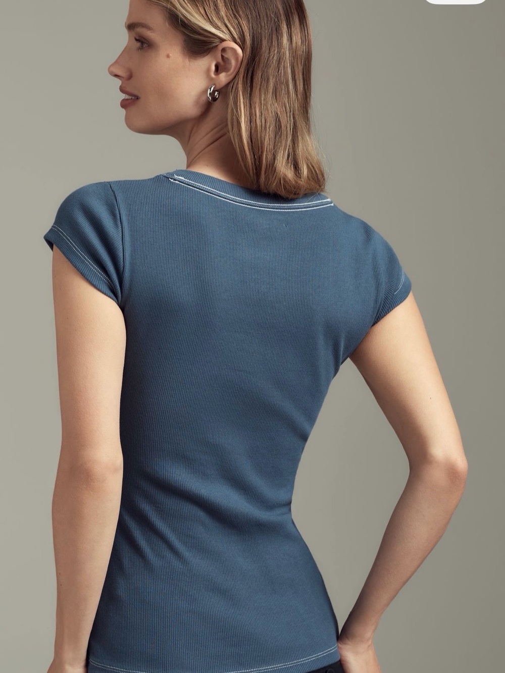 Pilcro Ribbed Scoop-Neck Tee in Slate Blue - Picture 2 of 5